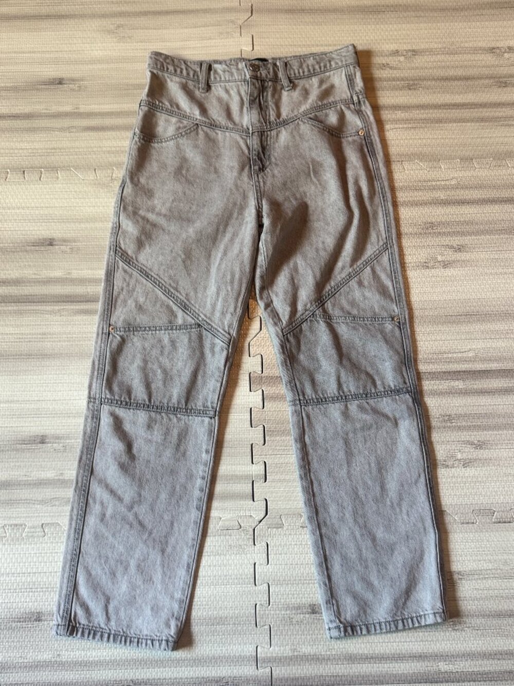 BDG Urban Outfitters Women's Gray Acid Wash Utility Seam Straight Leg Jeans
